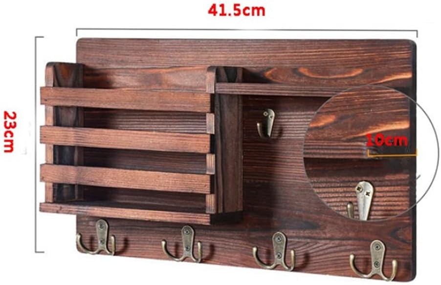 CARLA HOME Rustic Wood Wall Mounted Key and Mail Holder Organizer with Shelf view 6