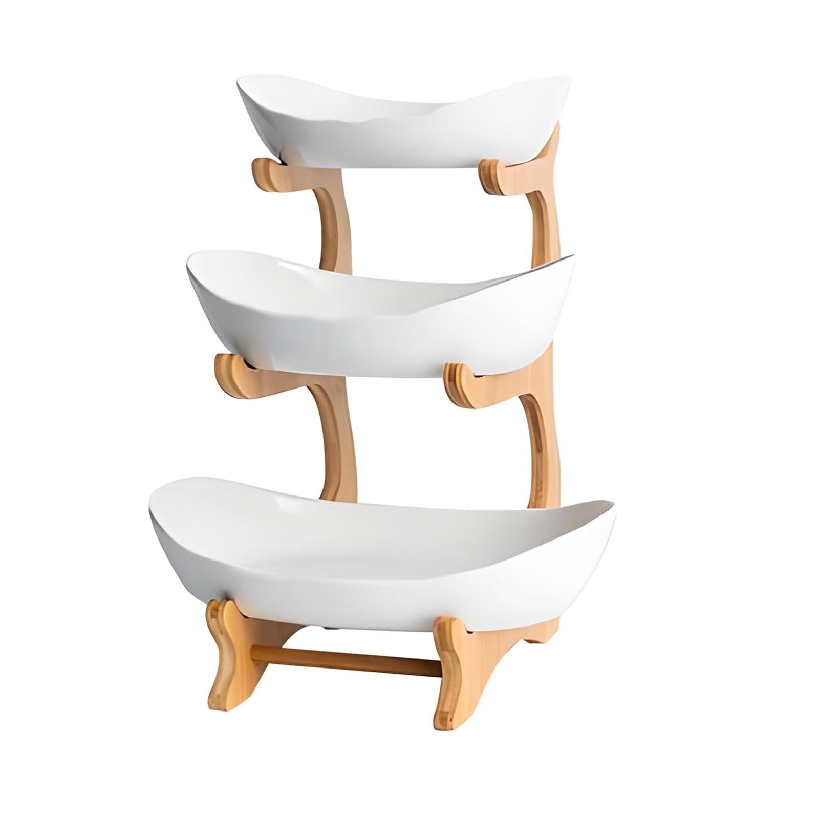 CARLA HOME 3-Tier Plastic Fruit Bowl Basket with Bamboo Stand for Kitchen Counter