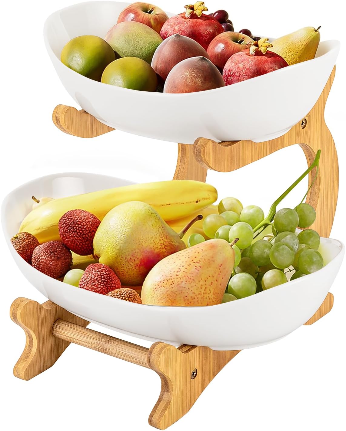 CARLA HOME 2-Tier Plastic Fruit Bowl Basket with Bamboo Stand for Kitchen Counter view 3