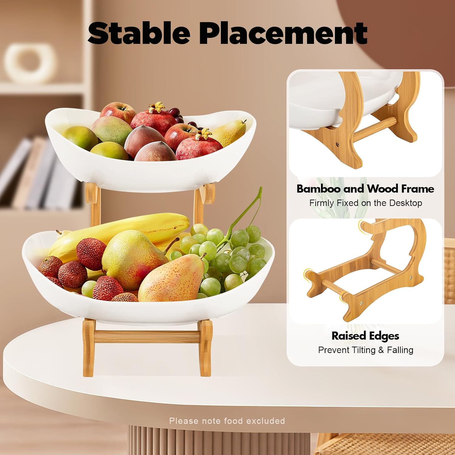 CARLA HOME 2-Tier Plastic Fruit Bowl Basket with Bamboo Stand for Kitchen Counter view 6