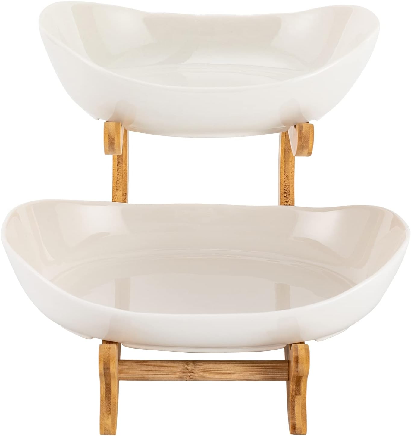 CARLA HOME 2-Tier Plastic Fruit Bowl Basket with Bamboo Stand for Kitchen Counter view 2
