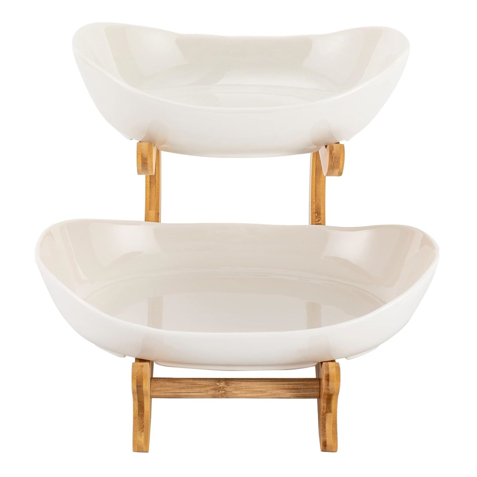 CARLA HOME 2-Tier Plastic Fruit Bowl Basket with Bamboo Stand for Kitchen Counter — image 1