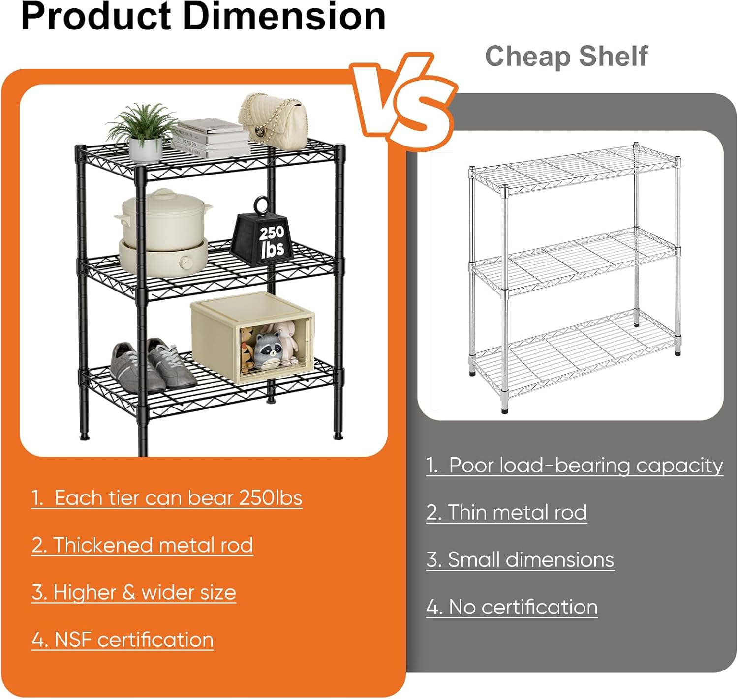 CARLA HOME 3-Tier Adjustable Metal Storage Shelves Wire Rack Organizer for Kitchen view 4