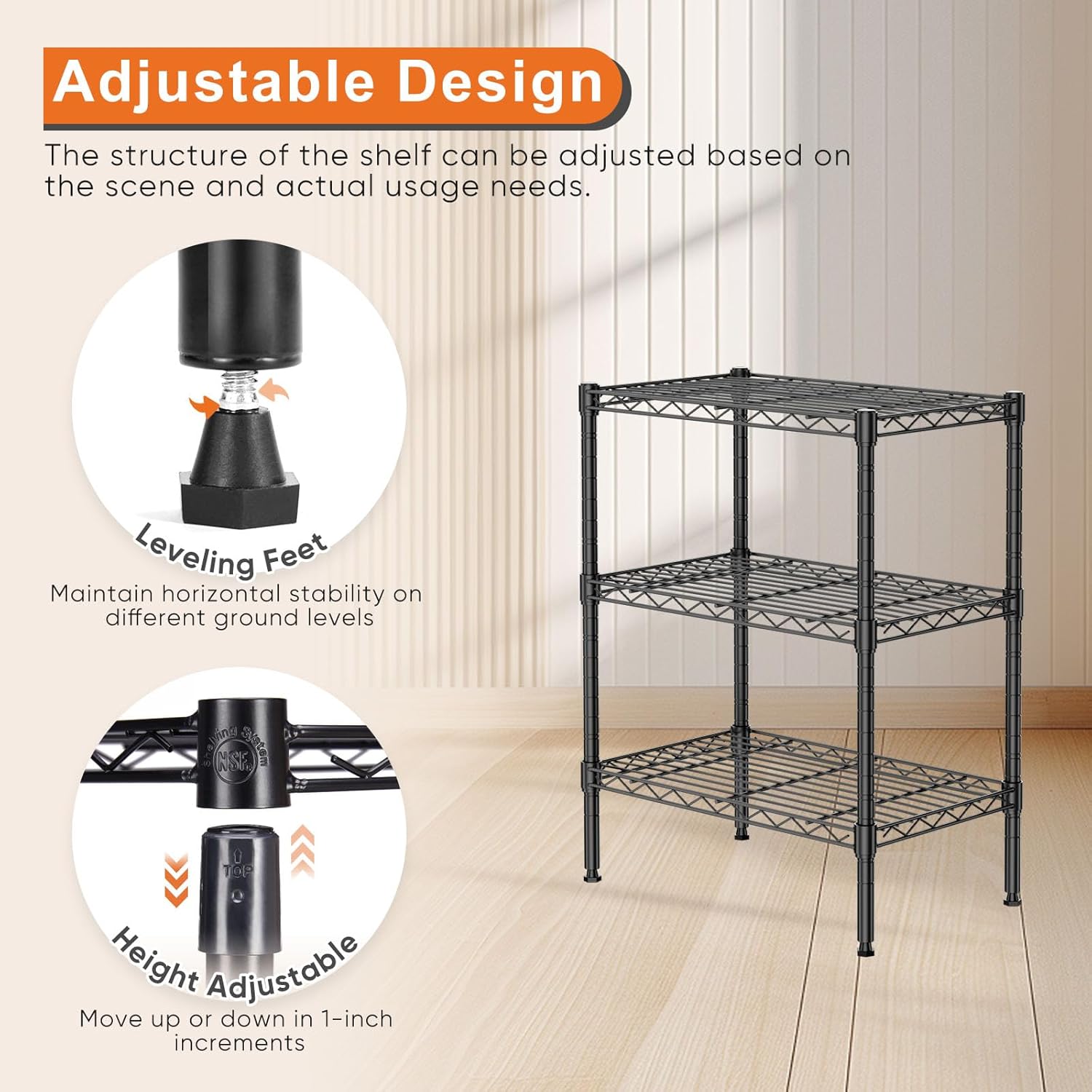 CARLA HOME 3-Tier Adjustable Metal Storage Shelves Wire Rack Organizer for Kitchen view 5