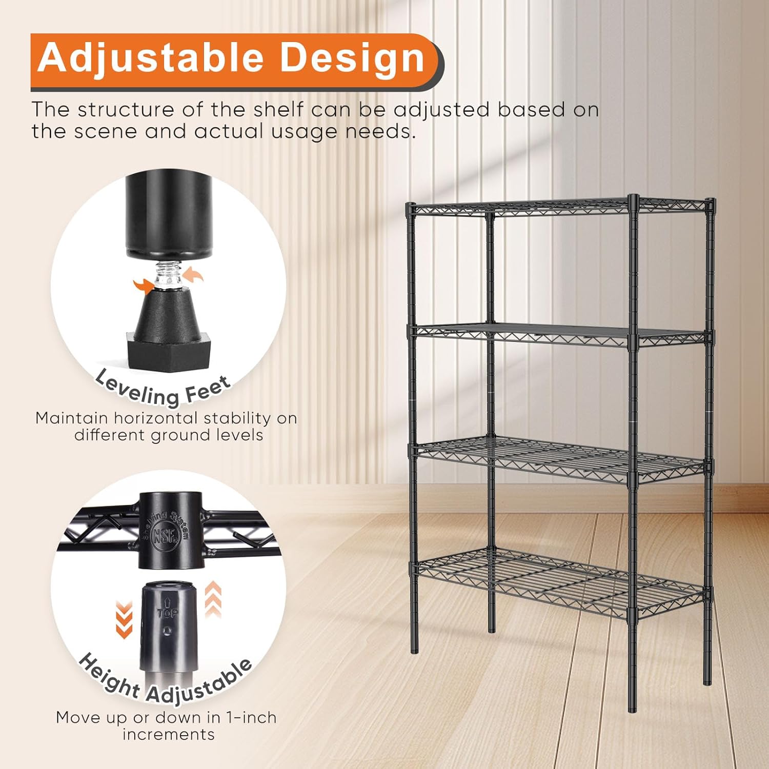 CARLA HOME 4-Tier Adjustable Metal Storage Shelves Wire Rack Organizer for Kitchen view 5