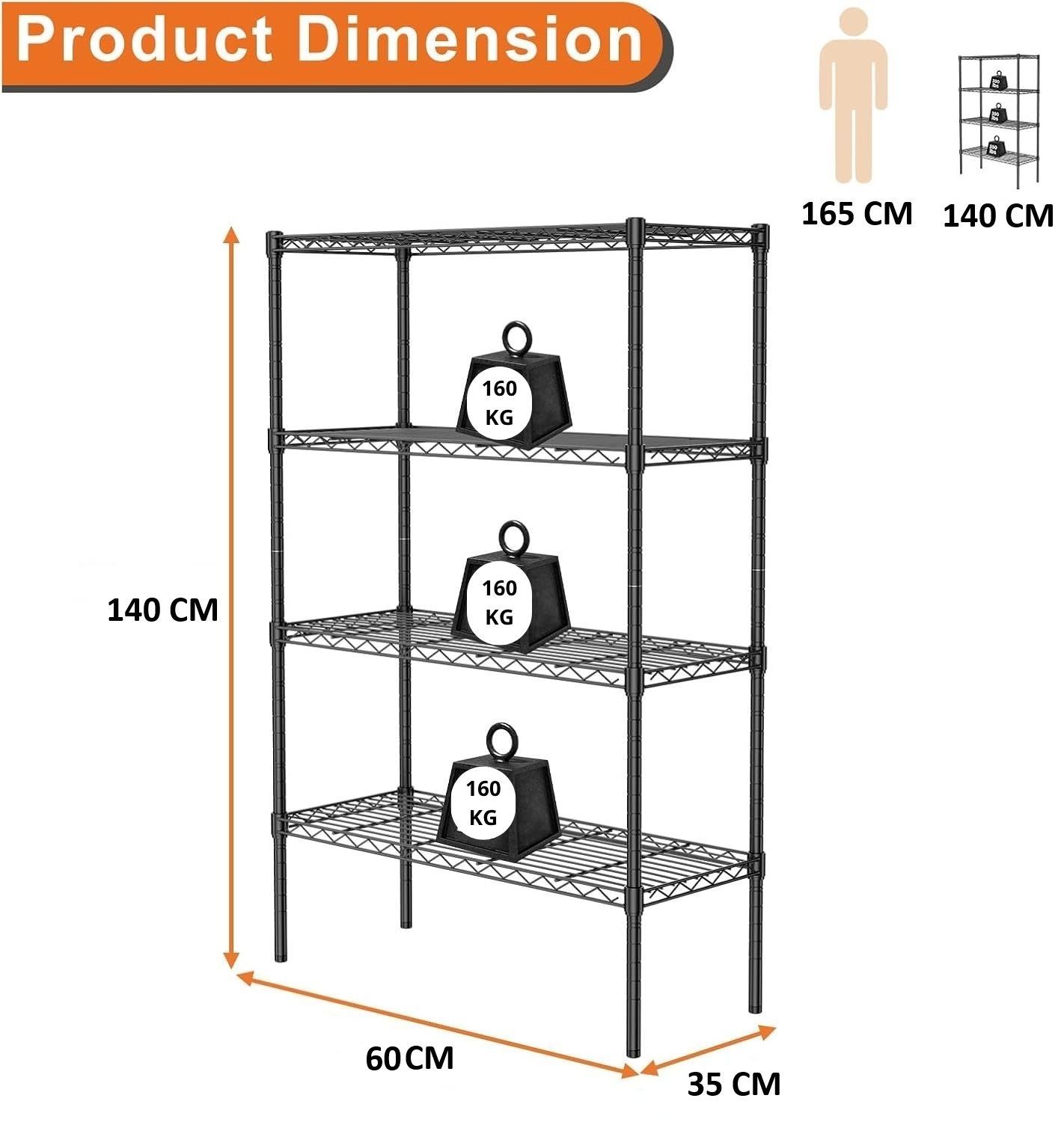 CARLA HOME 4-Tier Adjustable Metal Storage Shelves Wire Rack Organizer for Kitchen view 10