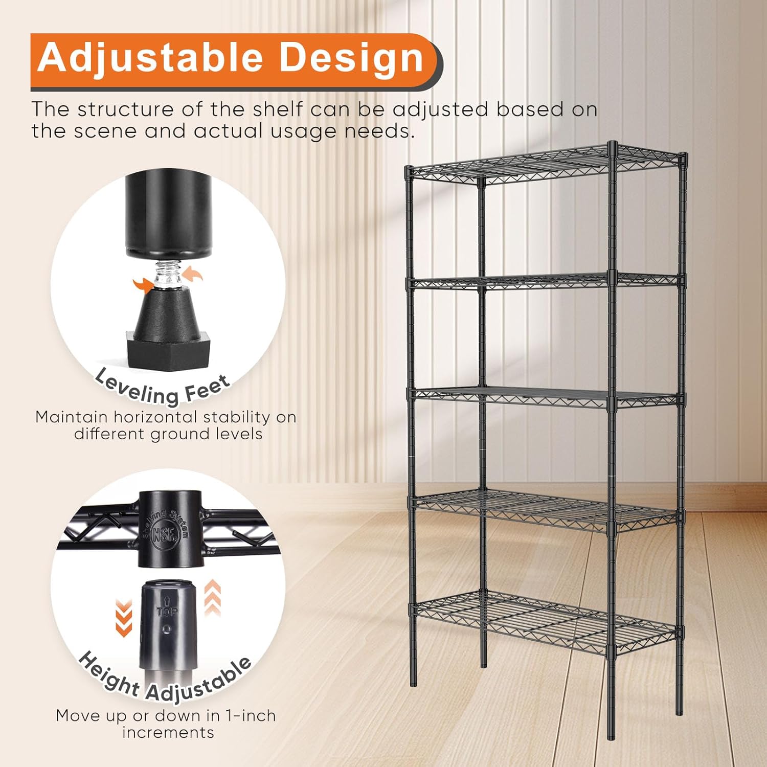 CARLA HOME 5-Tier Adjustable Metal Storage Shelves Wire Rack Organizer for Kitchen view 5