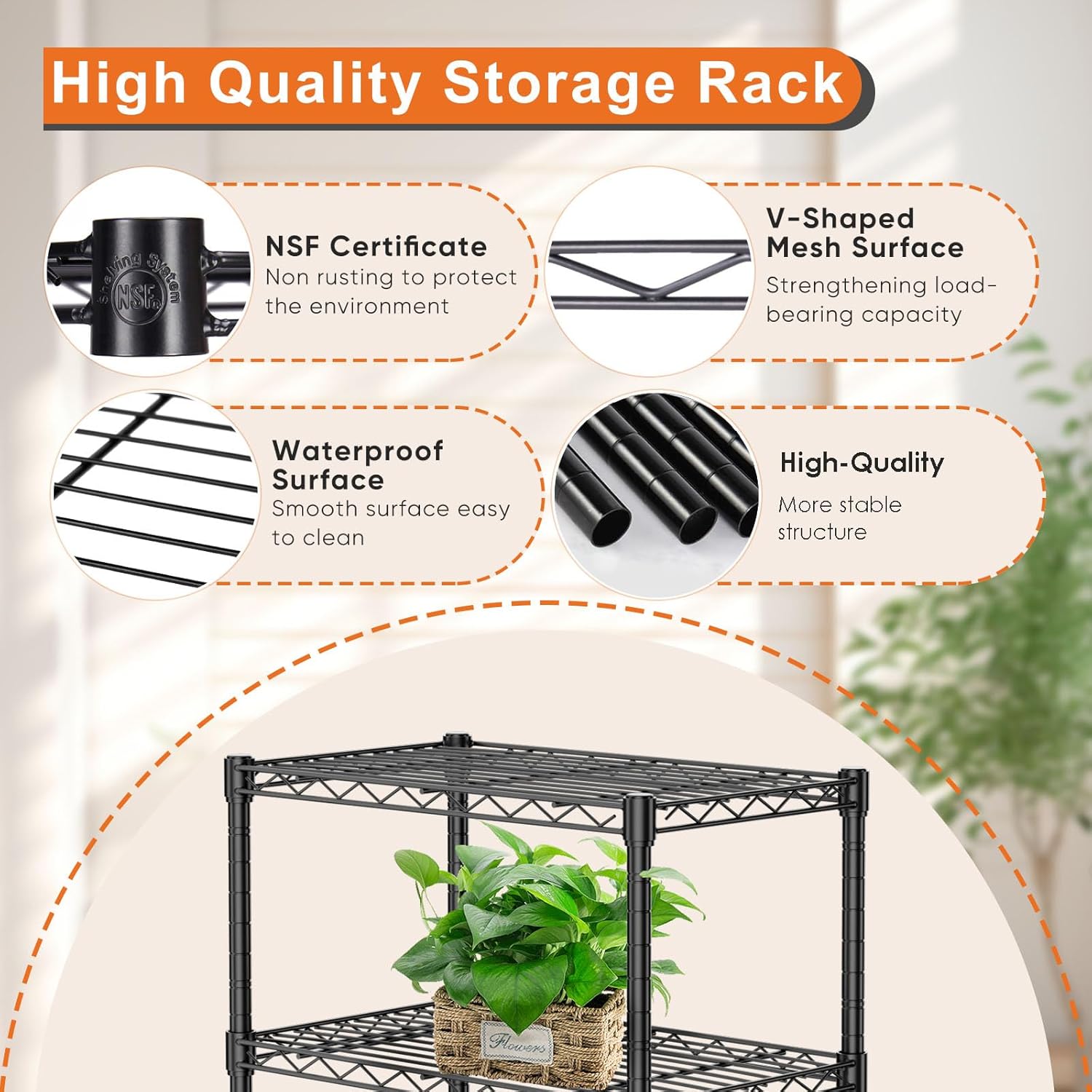 CARLA HOME 5-Tier Adjustable Metal Storage Shelves Wire Rack Organizer for Kitchen view 6