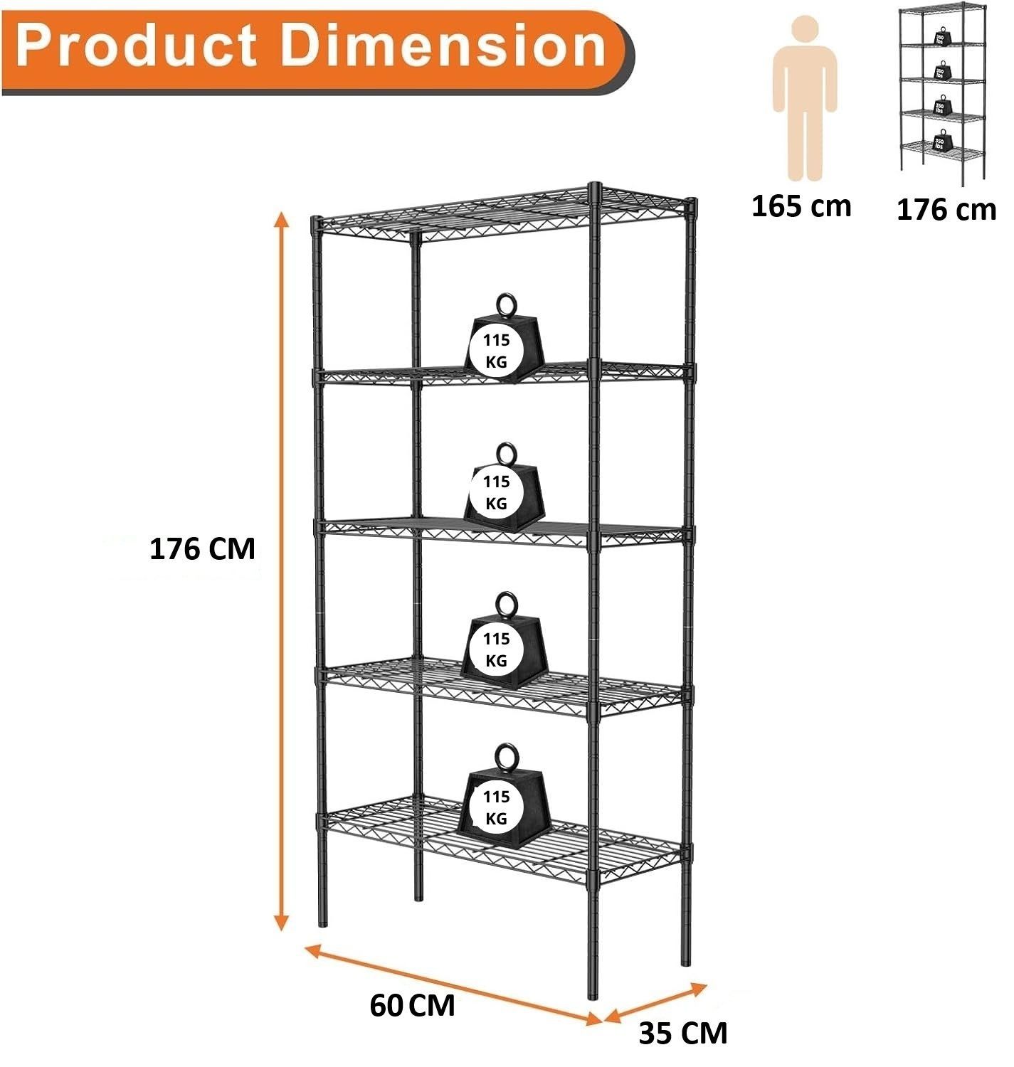 CARLA HOME 5-Tier Adjustable Metal Storage Shelves Wire Rack Organizer for Kitchen view 10
