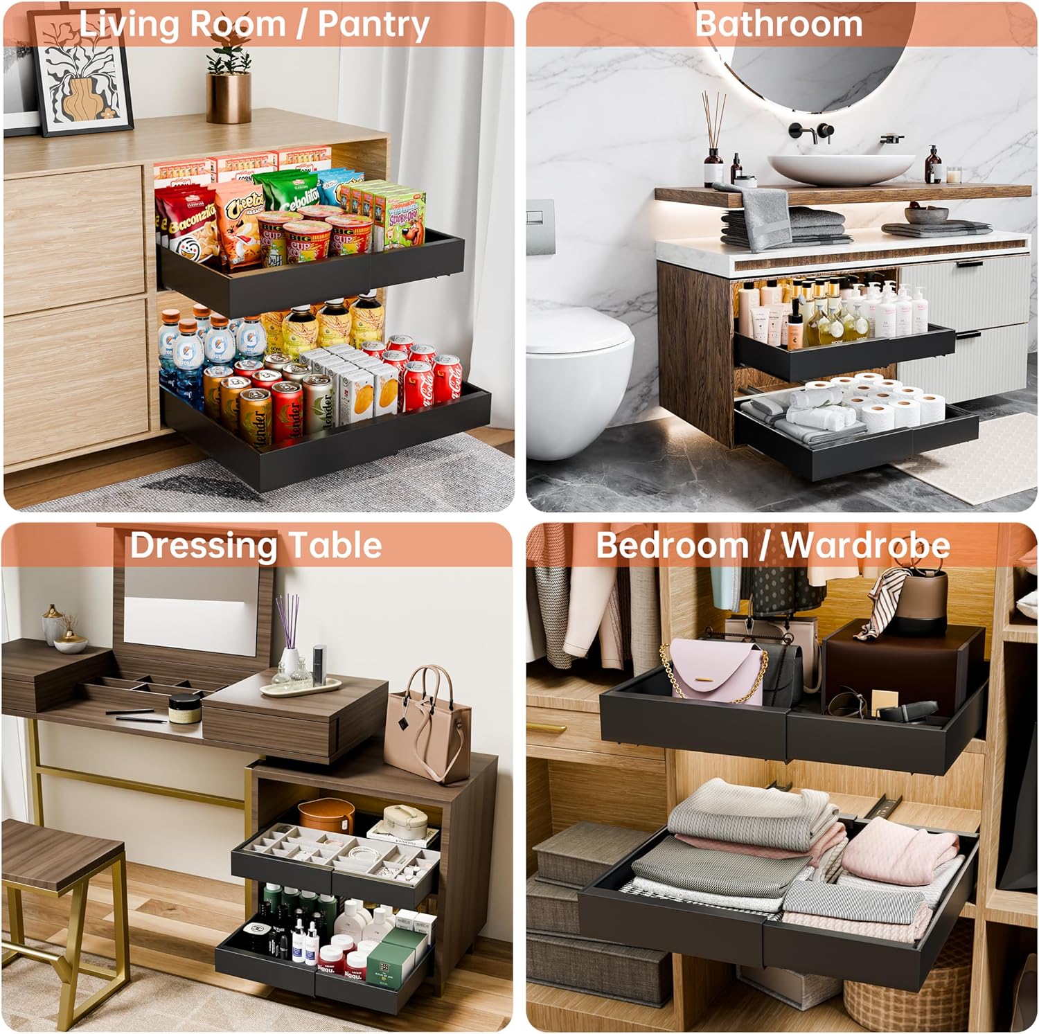 CARLA HOME 2 Pack Pull Out Cabinet Organizer Expandable for Cabinets with view 5