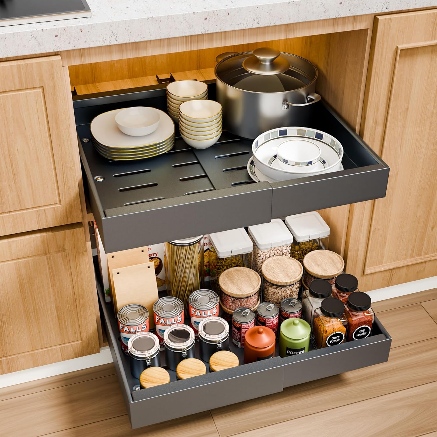 CARLA HOME 2 Pack Pull Out Cabinet Organizer Expandable for Cabinets with