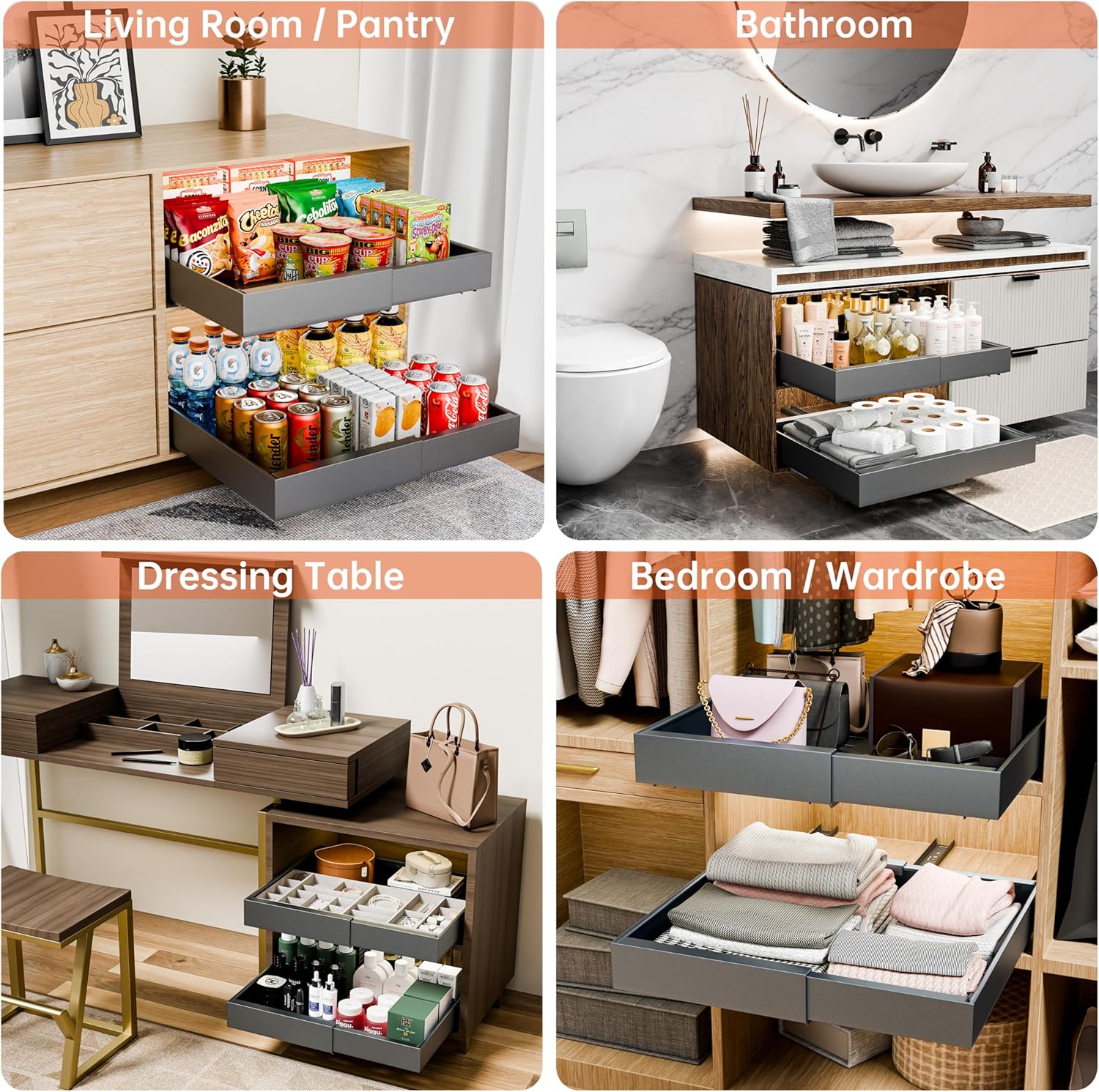 CARLA HOME 2 Pack Pull Out Cabinet Organizer Expandable for Cabinets with view 5