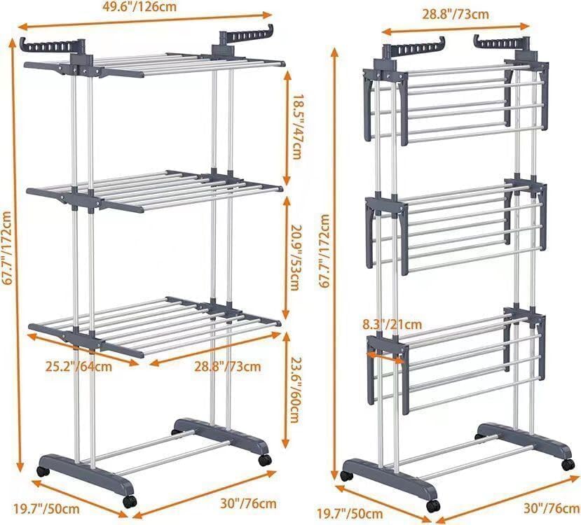 CARLA HOME Folding Clothes Drying Rack with Wheels and Adjustable Side Wings view 2