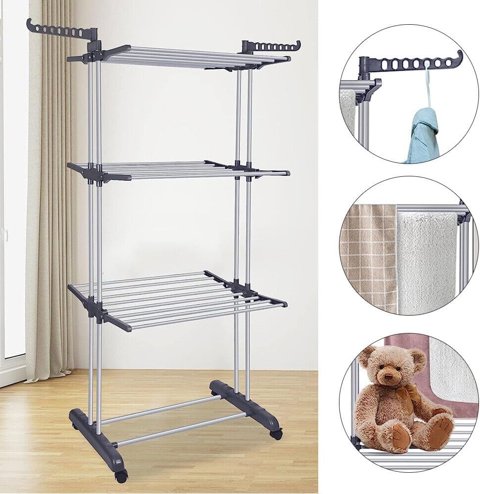 CARLA HOME Folding Clothes Drying Rack with Wheels and Adjustable Side Wings view 5