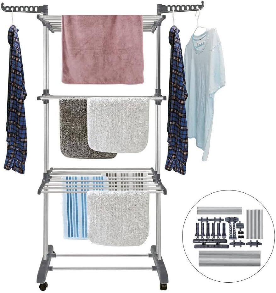 CARLA HOME Folding Clothes Drying Rack with Wheels and Adjustable Side Wings view 8