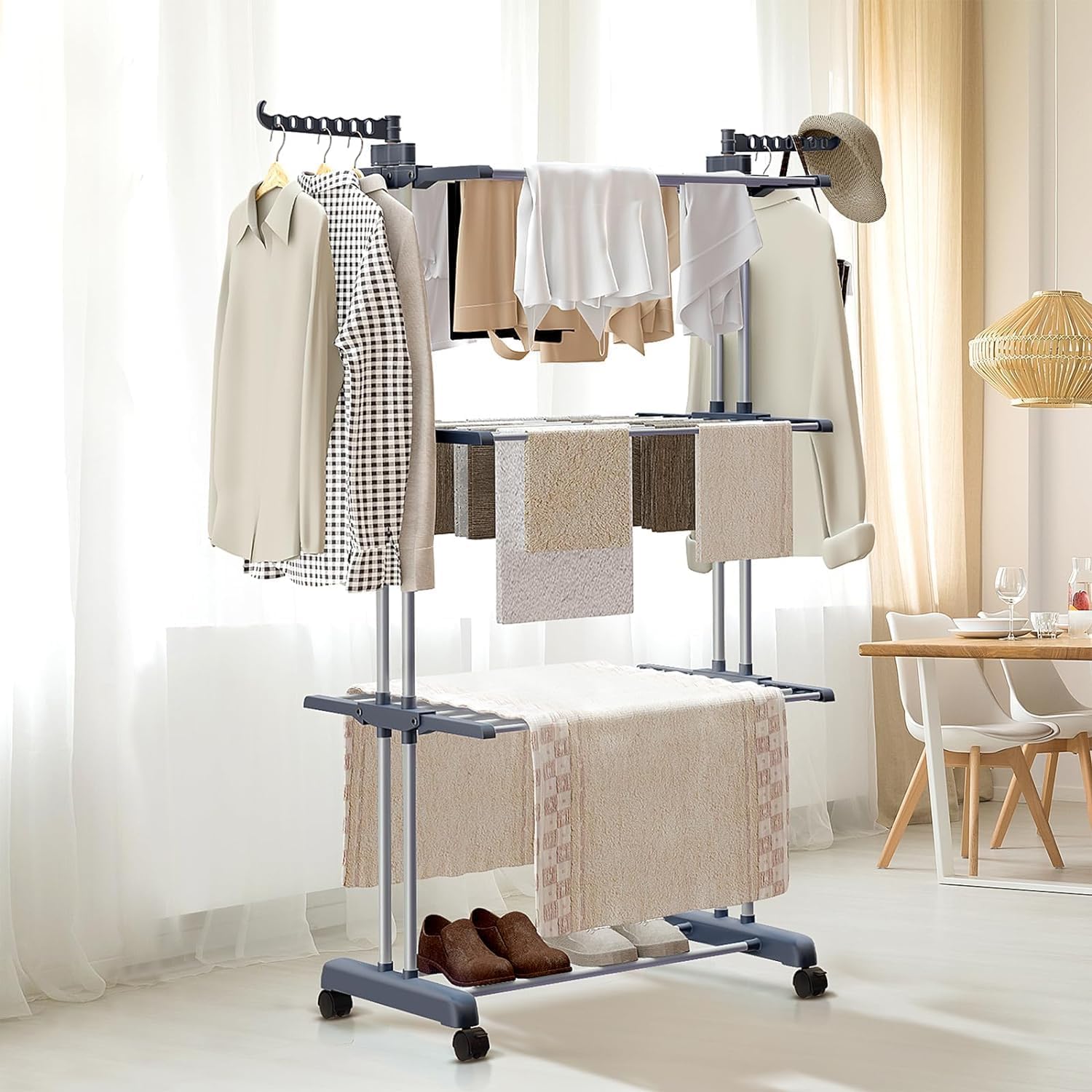 CARLA HOME Folding Clothes Drying Rack with Wheels and Adjustable Side Wings view 9