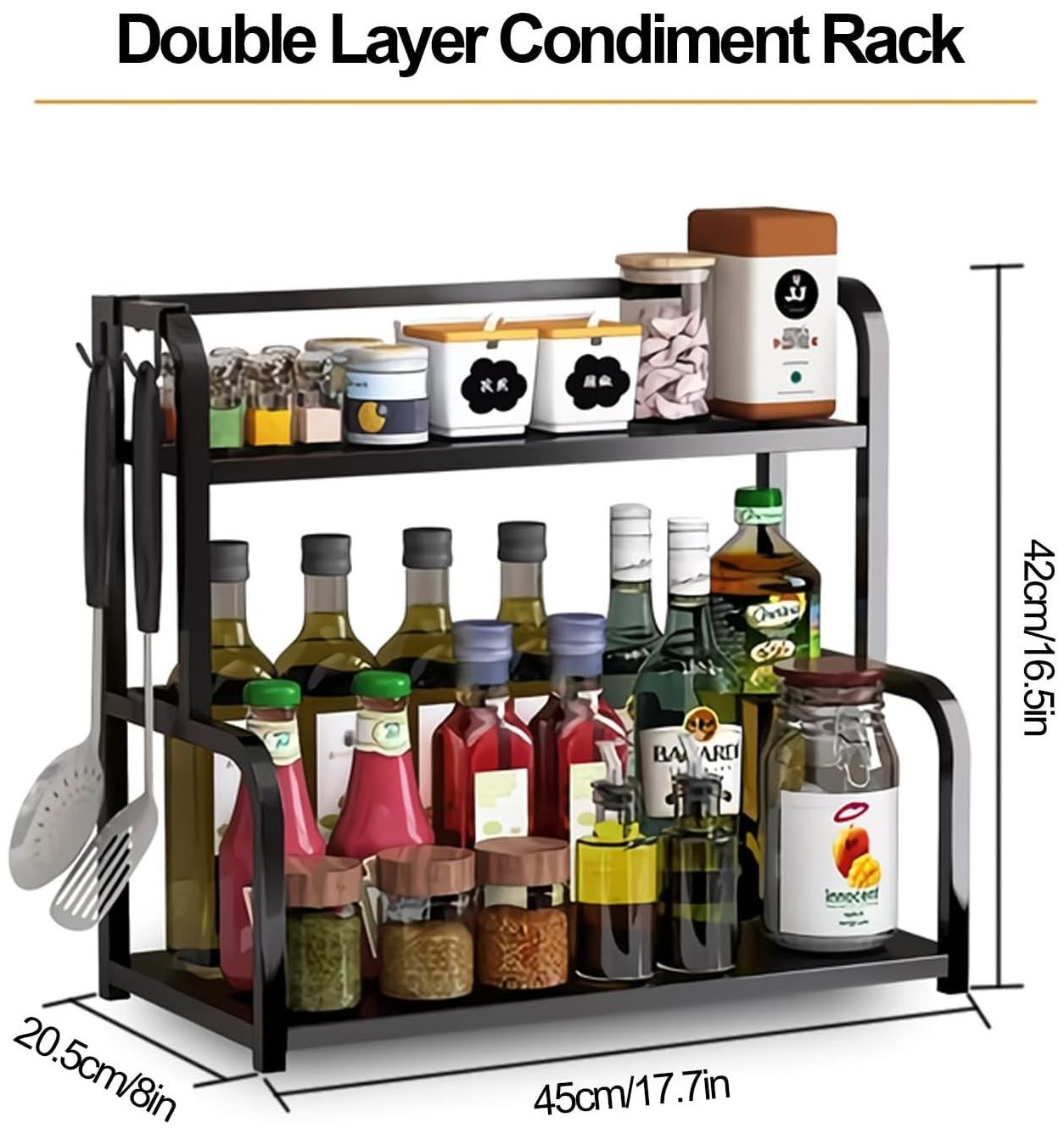 CARLA HOME 2-Tier Wooden Kitchen Countertop Spice Rack for Storage of Condiments view 2