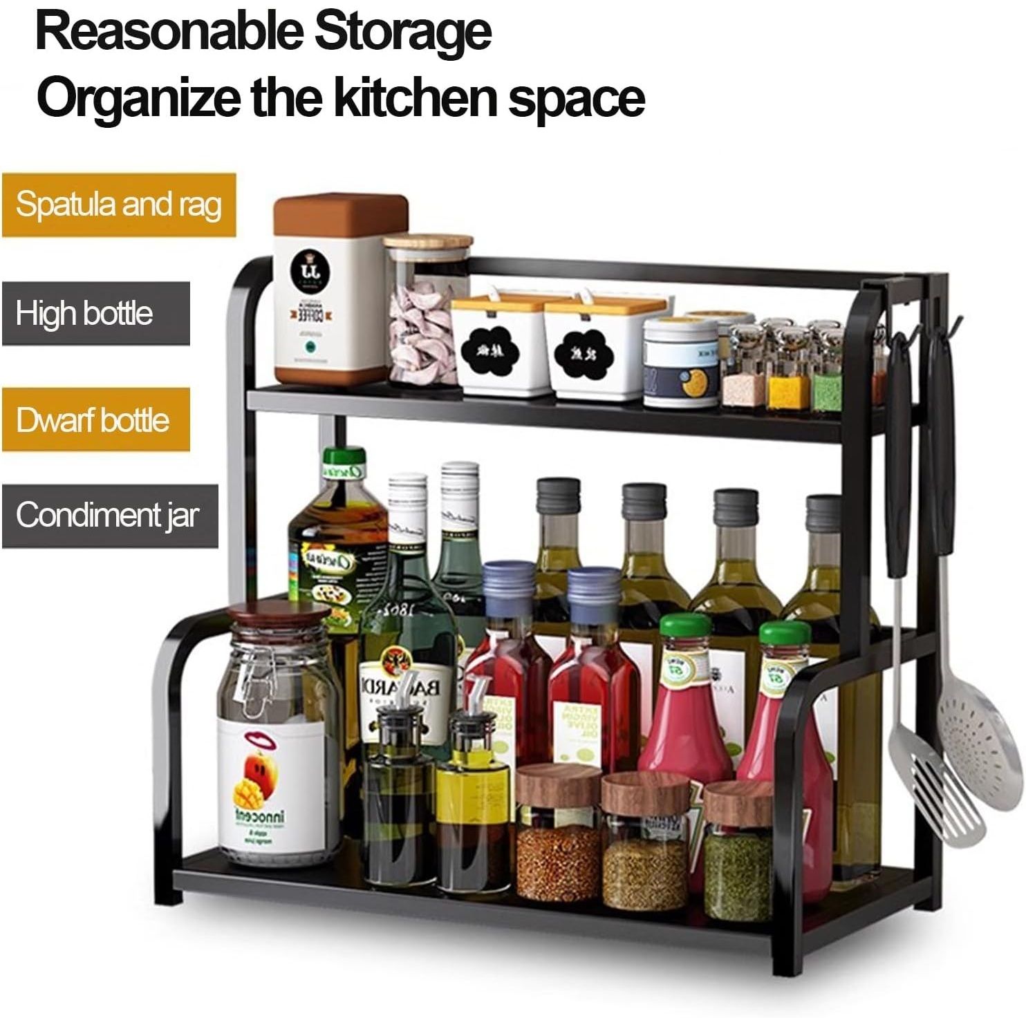 CARLA HOME 2-Tier Wooden Kitchen Countertop Spice Rack for Storage of Condiments view 4