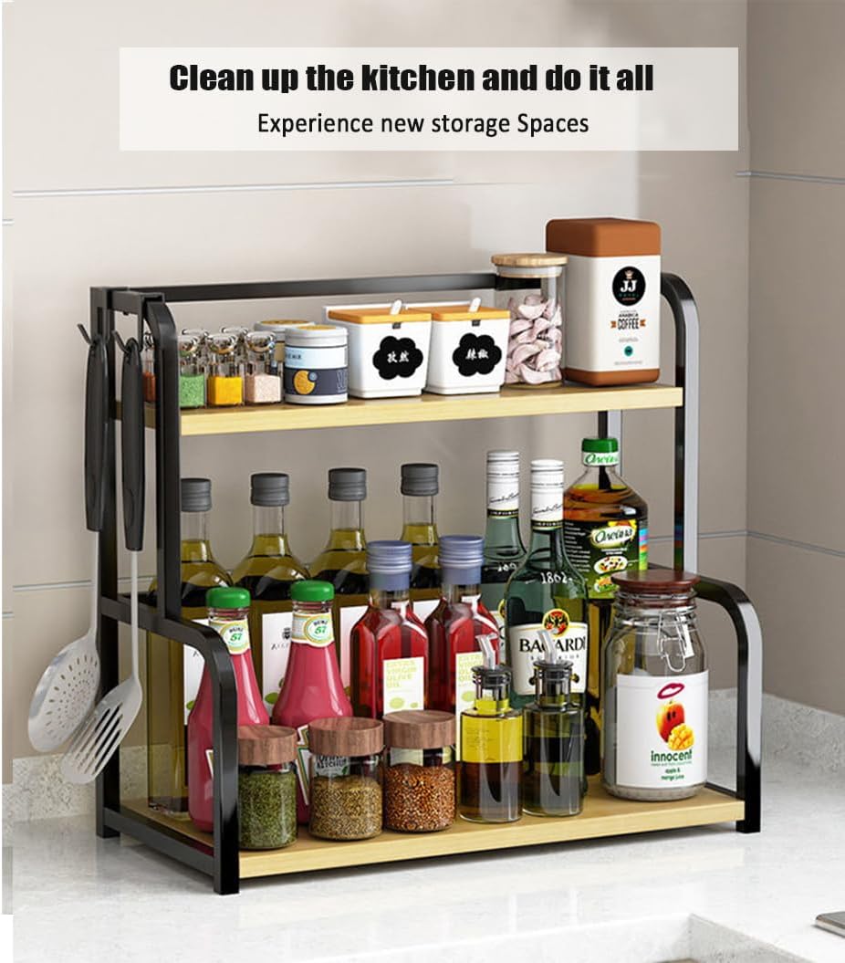 CARLA HOME 2-Tier Wooden Kitchen Countertop Spice Rack for Storage of Condiments view 6