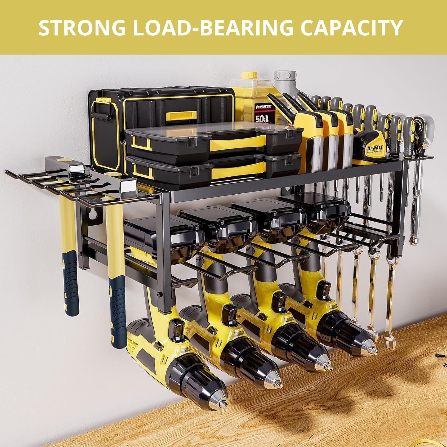 CARLA HOME 2-Tier Power Tool Rack Organizer Wall Mount with Drill Holder & view 4
