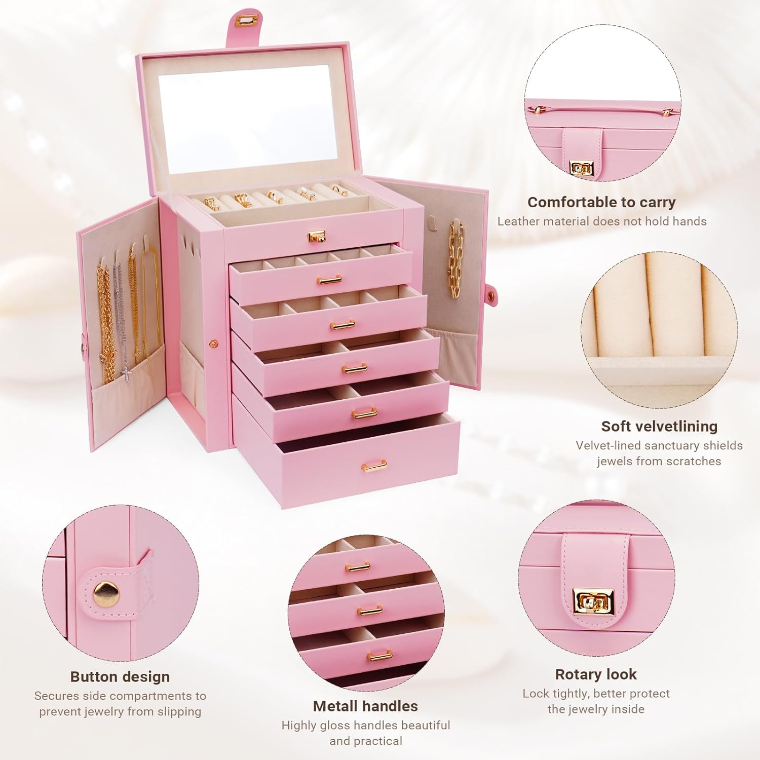 CARLA HOME 6-Layer Large Jewelry Box for Women withDrawers view 5