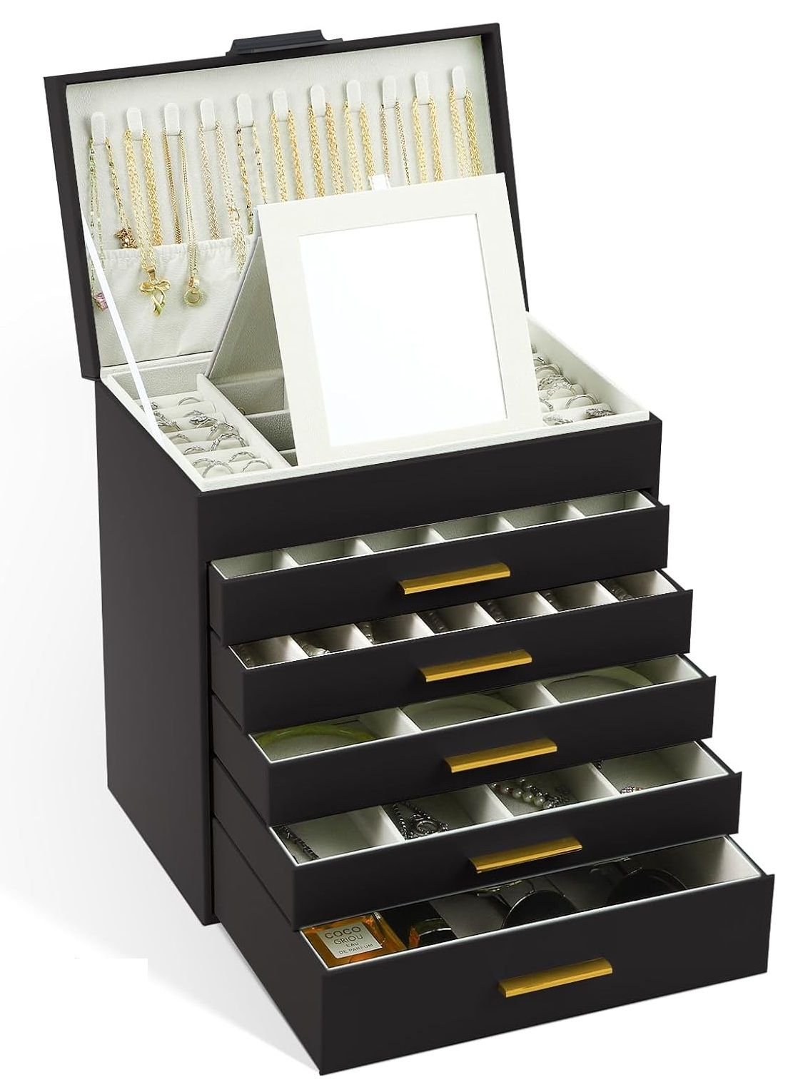 CARLA HOME 6-Layer Large Jewelry Organizer Box for Women with Mirror