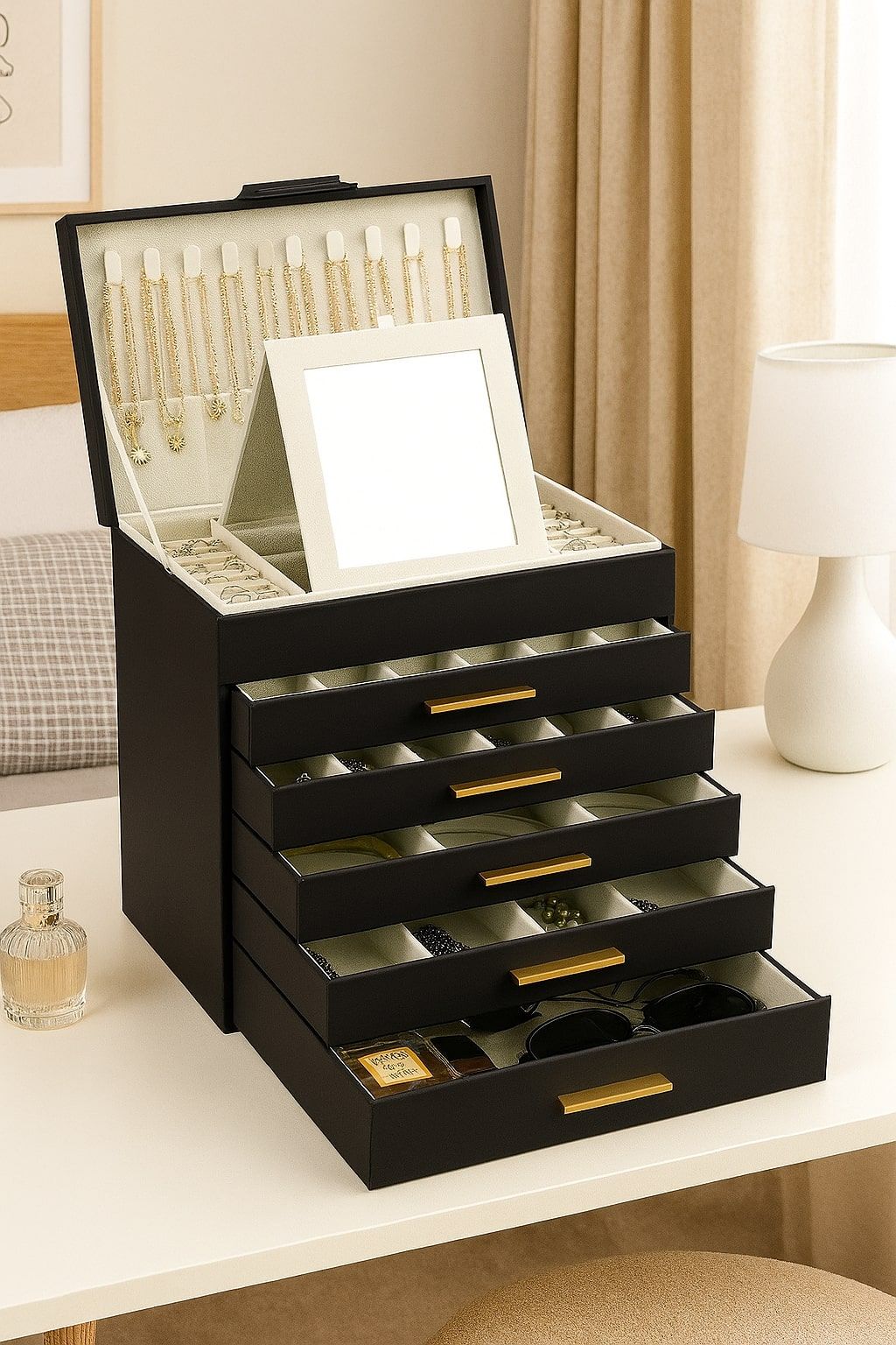 CARLA HOME 6-Layer Large Jewelry Organizer Box for Women with Mirror view 2