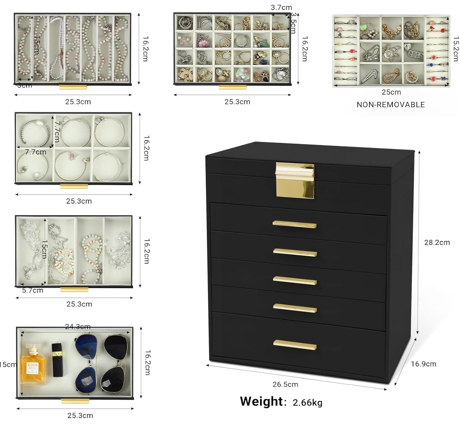 CARLA HOME 6-Layer Large Jewelry Organizer Box for Women with Mirror view 3