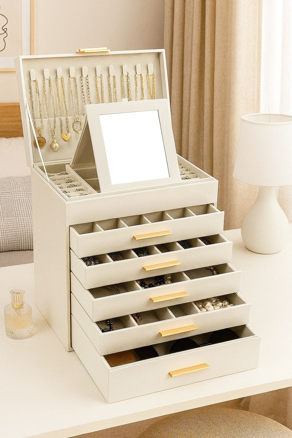 CARLA HOME 6-Layer Large Jewelry Organizer Box for Women with Mirror view 2