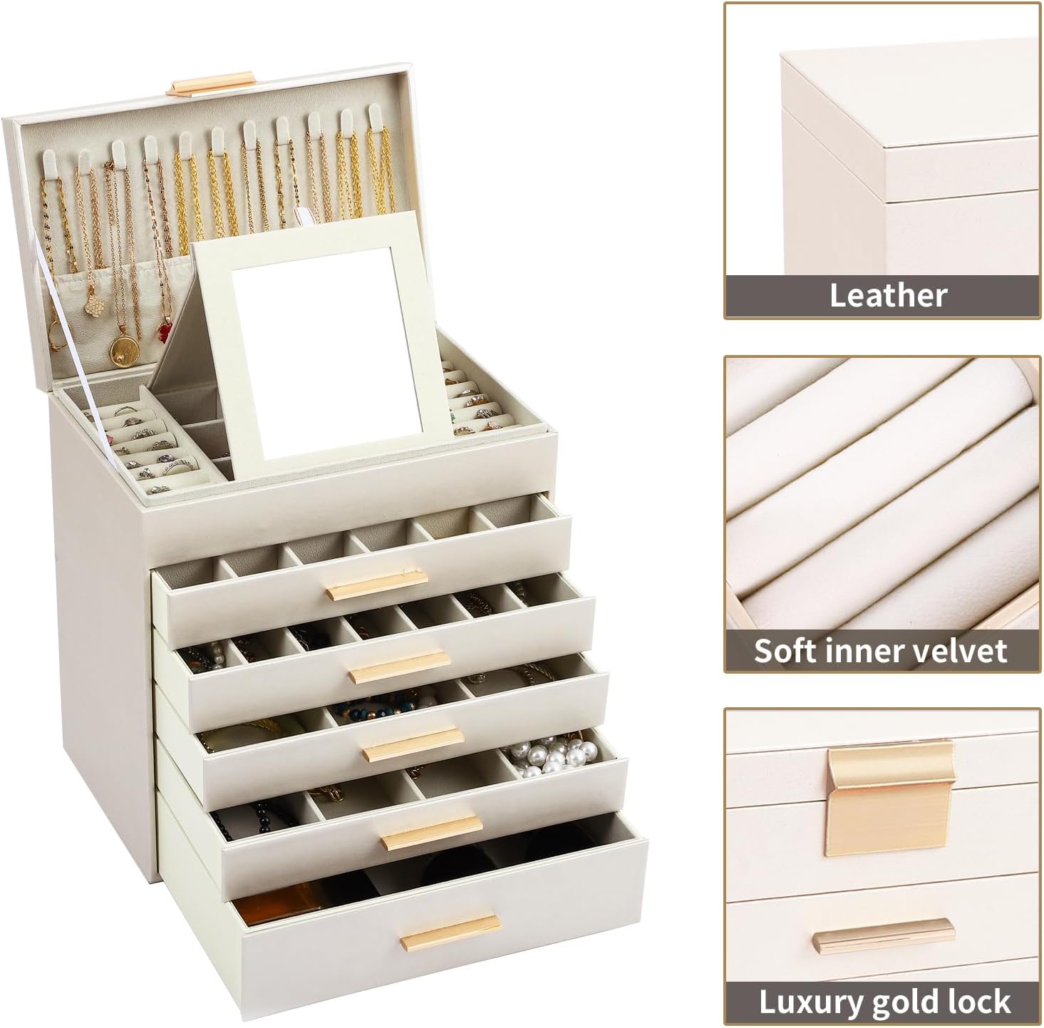 CARLA HOME 6-Layer Large Jewelry Organizer Box for Women with Mirror view 4