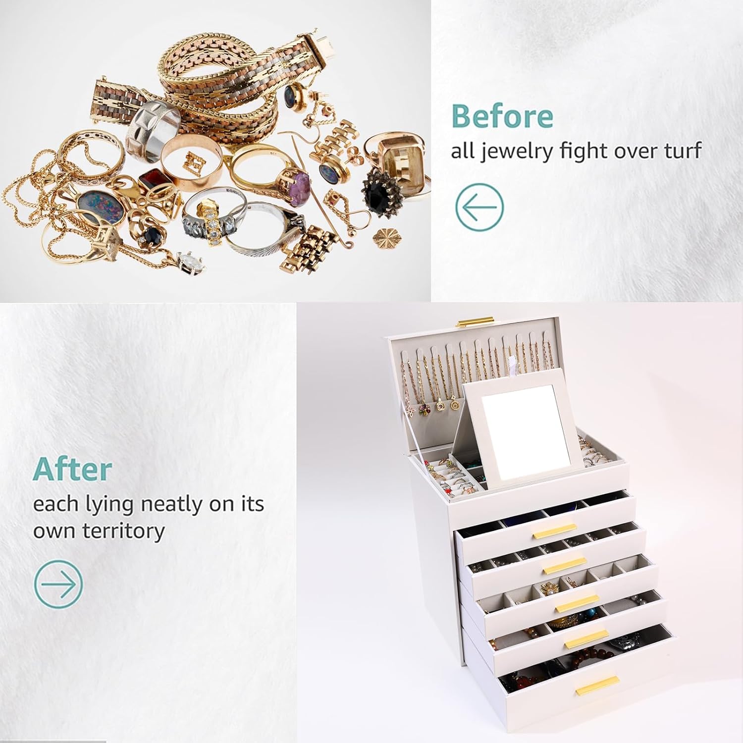 CARLA HOME 6-Layer Large Jewelry Organizer Box for Women with Mirror view 7