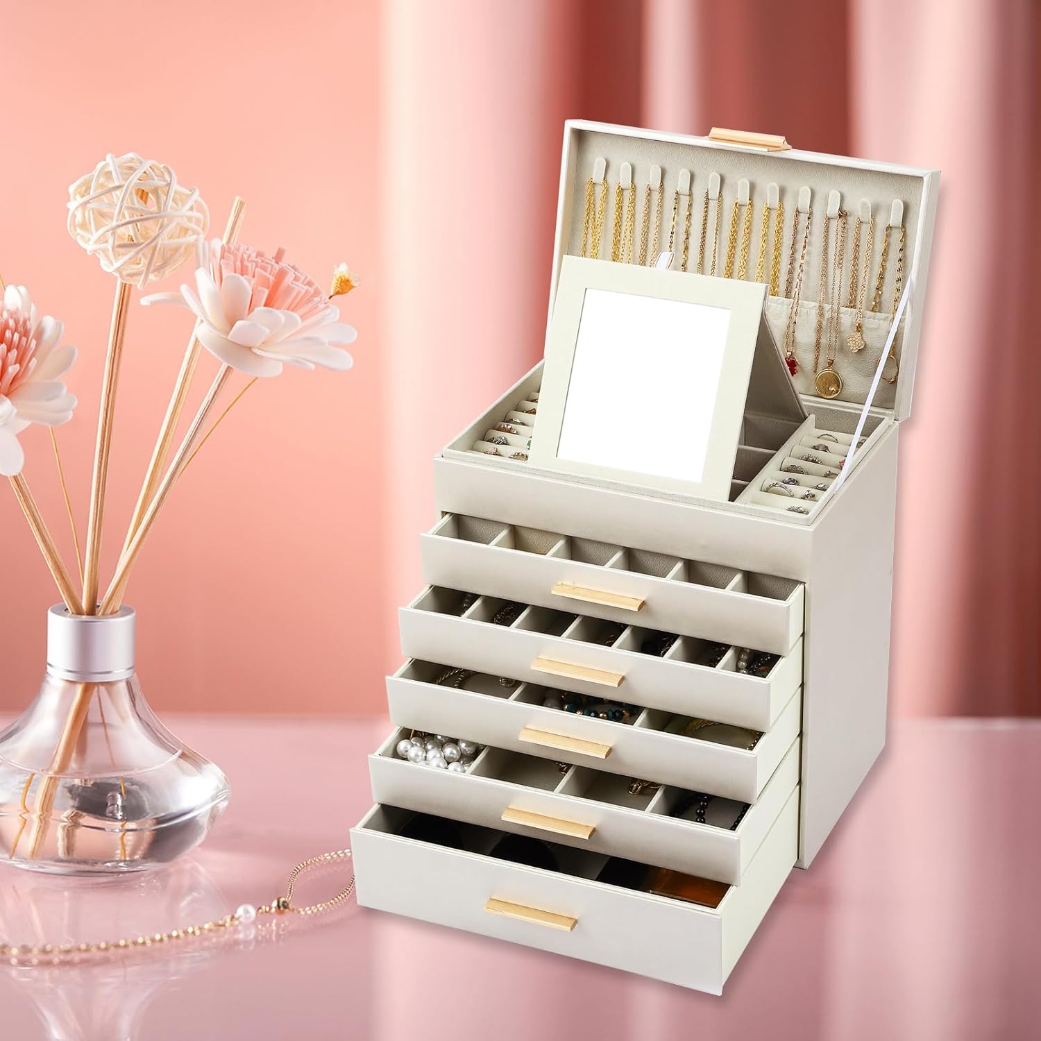 CARLA HOME 6-Layer Large Jewelry Organizer Box for Women with Mirror view 8