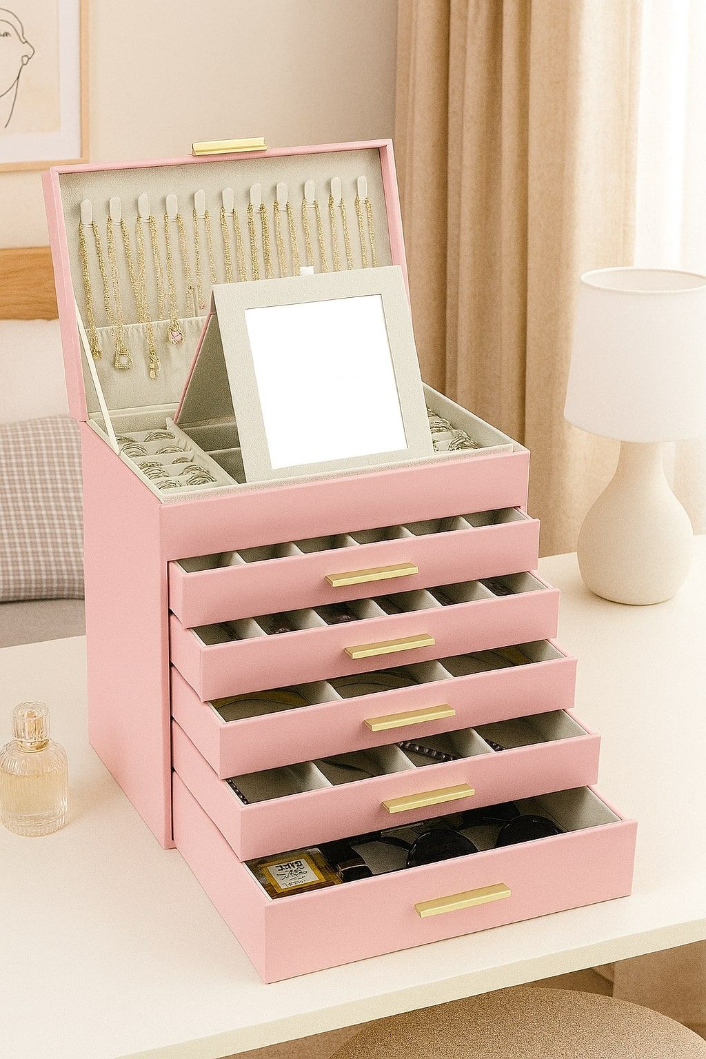 CARLA HOME 6-Layer Large Jewelry Organizer Box for Women with Mirror view 2