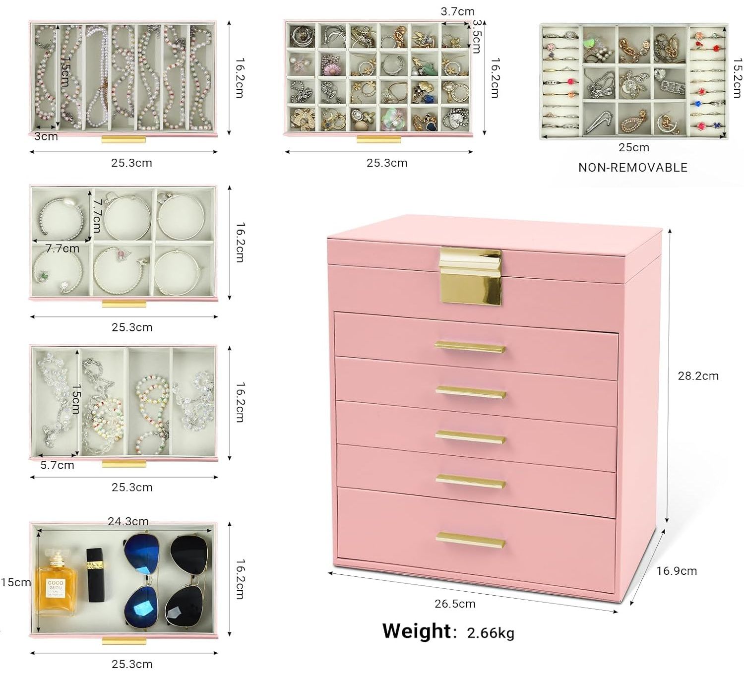 CARLA HOME 6-Layer Large Jewelry Organizer Box for Women with Mirror view 3