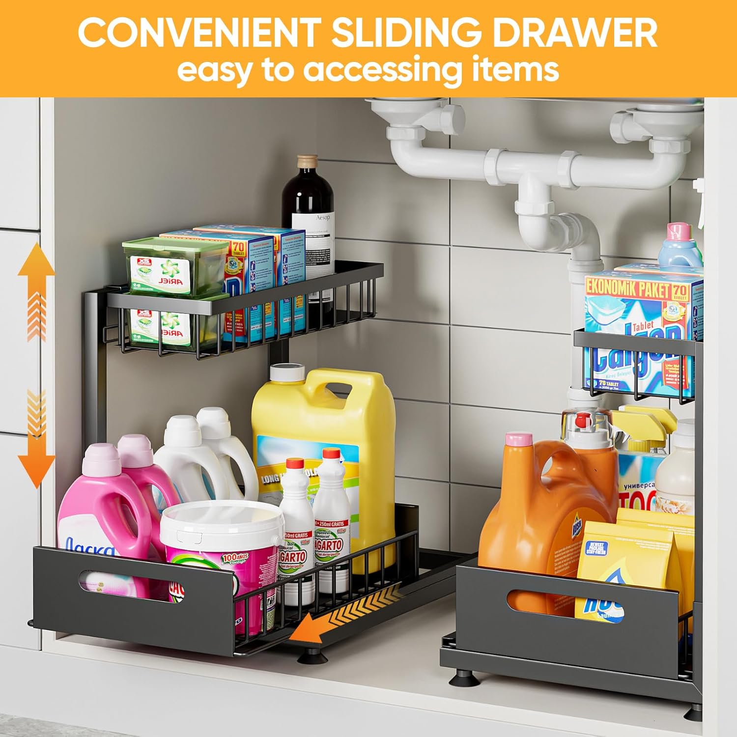 CARLA HOME 2 Pack Under Sink Organiser with Sliding Drawers for Kitchen & Bathroom view 3