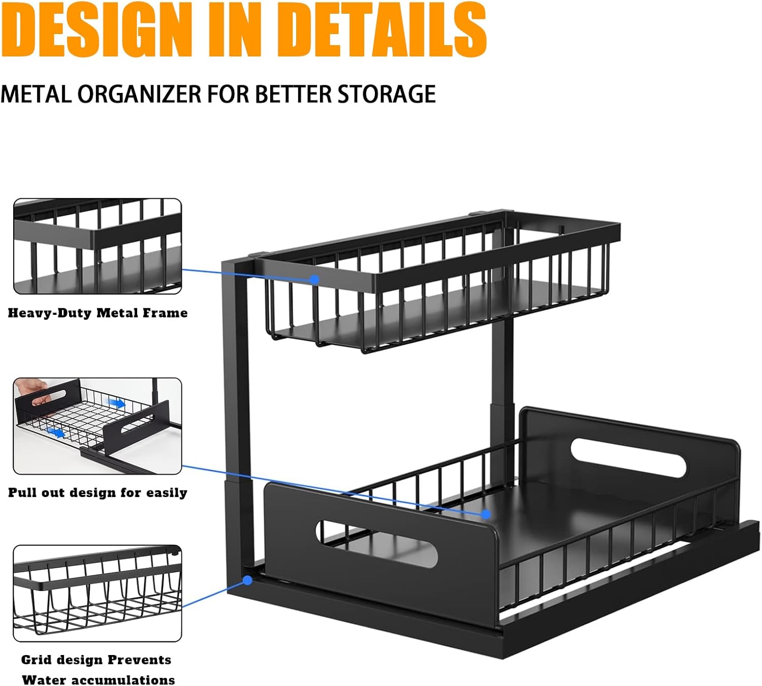 CARLA HOME 2 Pack Under Sink Organiser with Sliding Drawers for Kitchen & Bathroom view 4