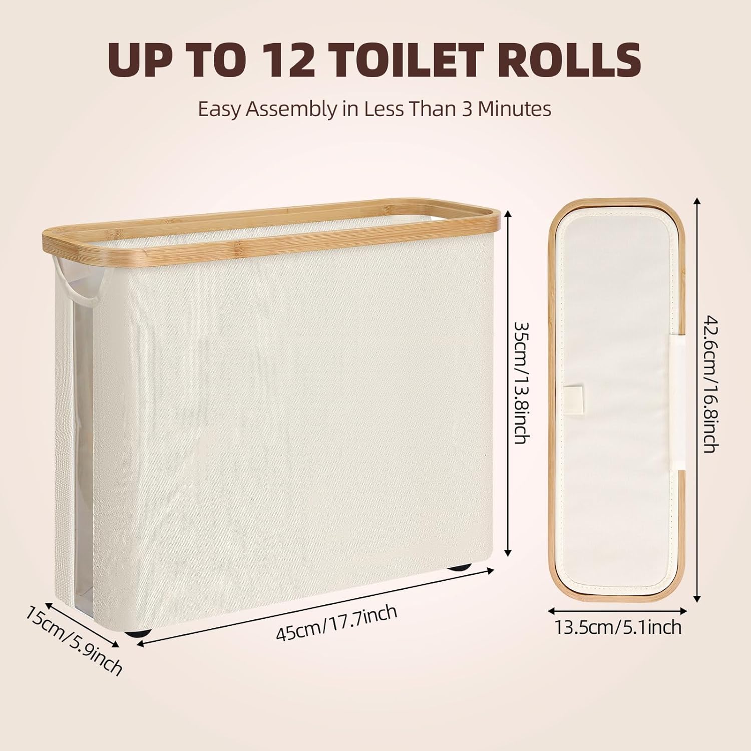 CARLA HOME 2 Pack Toilet Paper Storage Basket Holds Up to 12 Rolls with Bamboo view 3