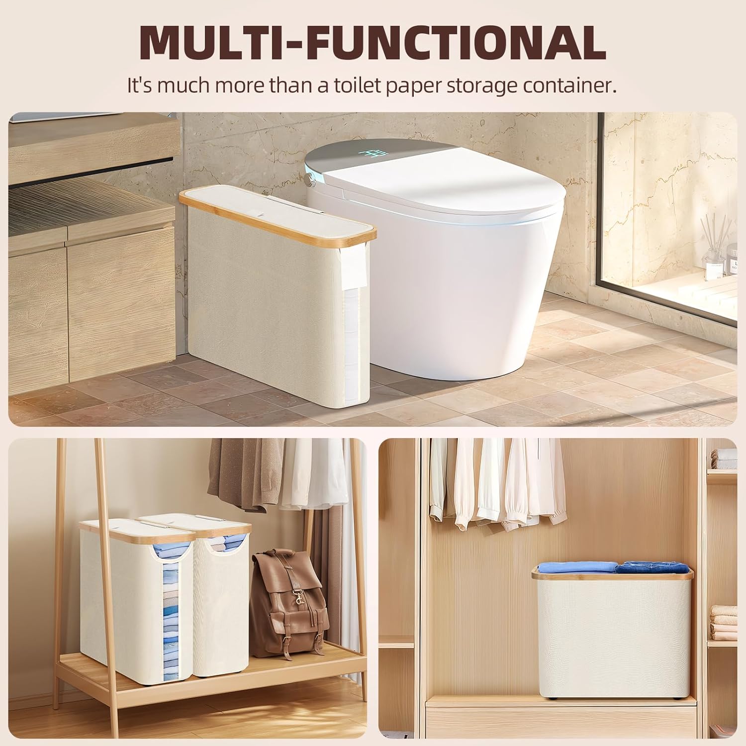 CARLA HOME 2 Pack Toilet Paper Storage Basket Holds Up to 12 Rolls with Bamboo view 8