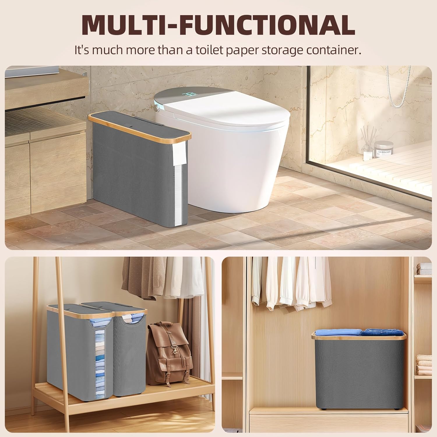 CARLA HOME 2 pack Toilet Paper Storage Basket Holds Up to 12 Rolls with Bamboo view 8