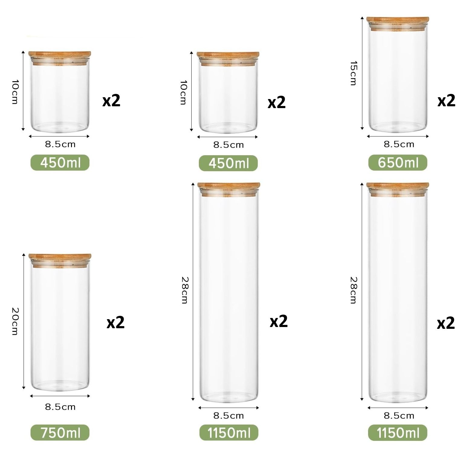 CARLA HOME 12 Pack Glass Storage Jars with Bamboo Lids for Kitchen Pantry view 2