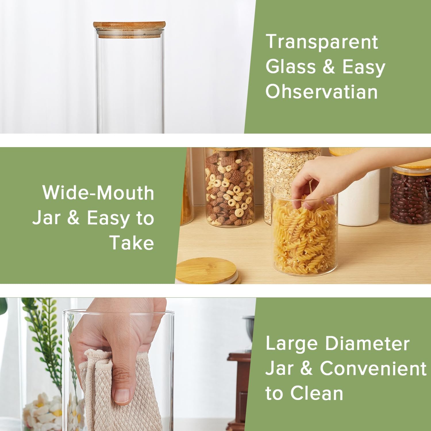 CARLA HOME 12 Pack Glass Storage Jars with Bamboo Lids for Kitchen Pantry view 4