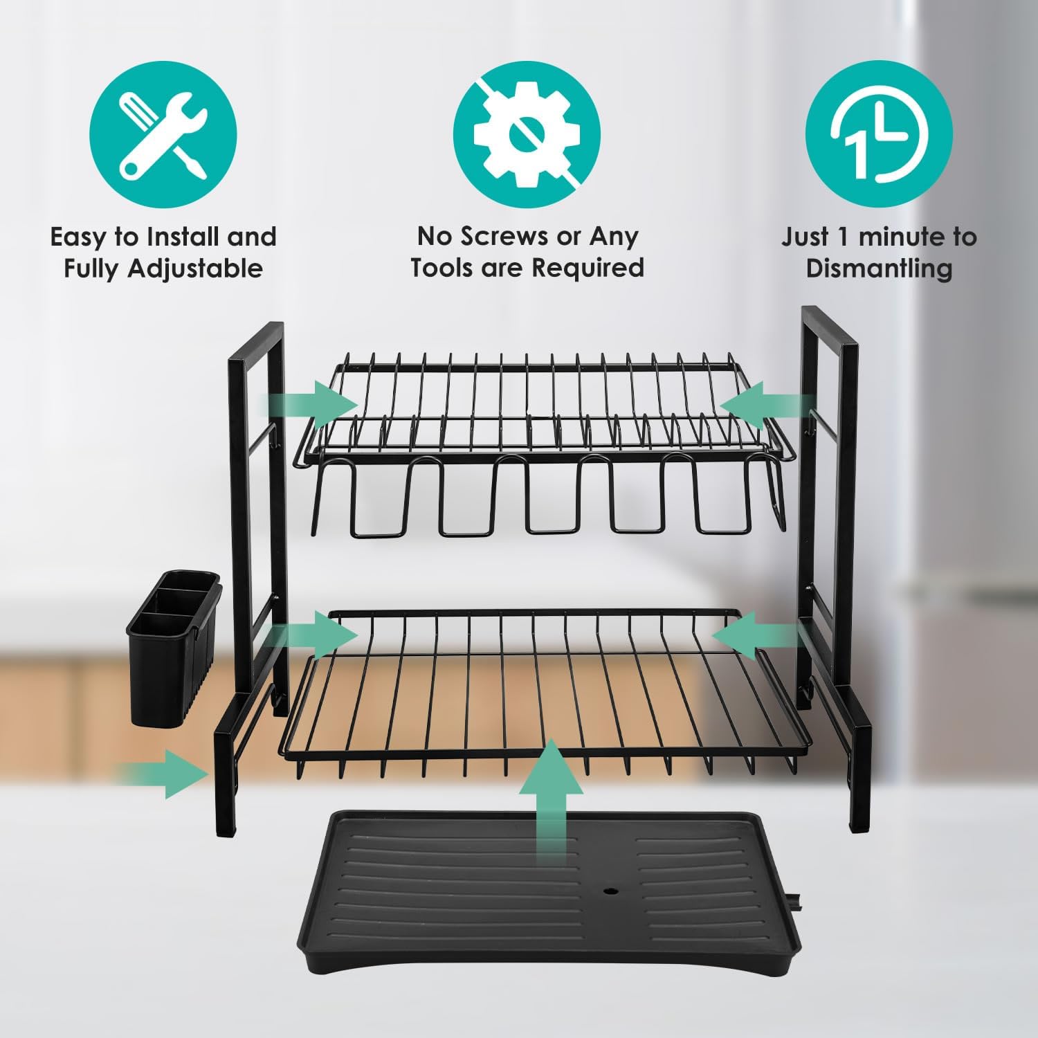 CARLA HOME Dish Drying Rack 2-Tier Kitchen Drainer with Drainboard view 5