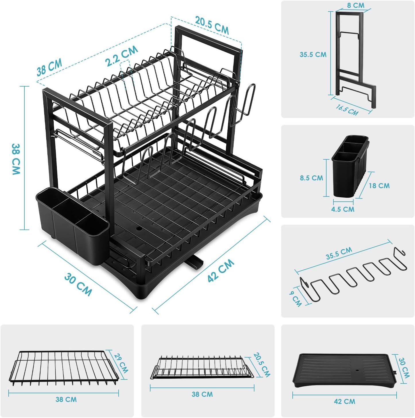 CARLA HOME Dish Drying Rack 2-Tier Kitchen Drainer with Drainboard view 9