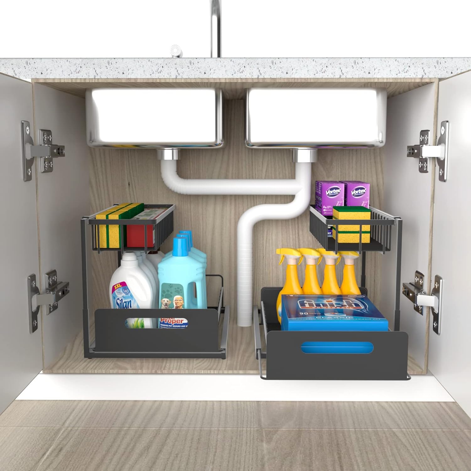 CARLA HOME 2 Tier Under Sink Organiser with Sliding Drawers for Kitchen & Bathroom view 2