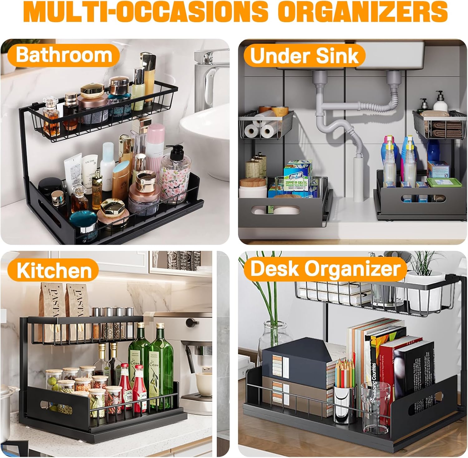 CARLA HOME 2 Tier Under Sink Organiser with Sliding Drawers for Kitchen & Bathroom view 6