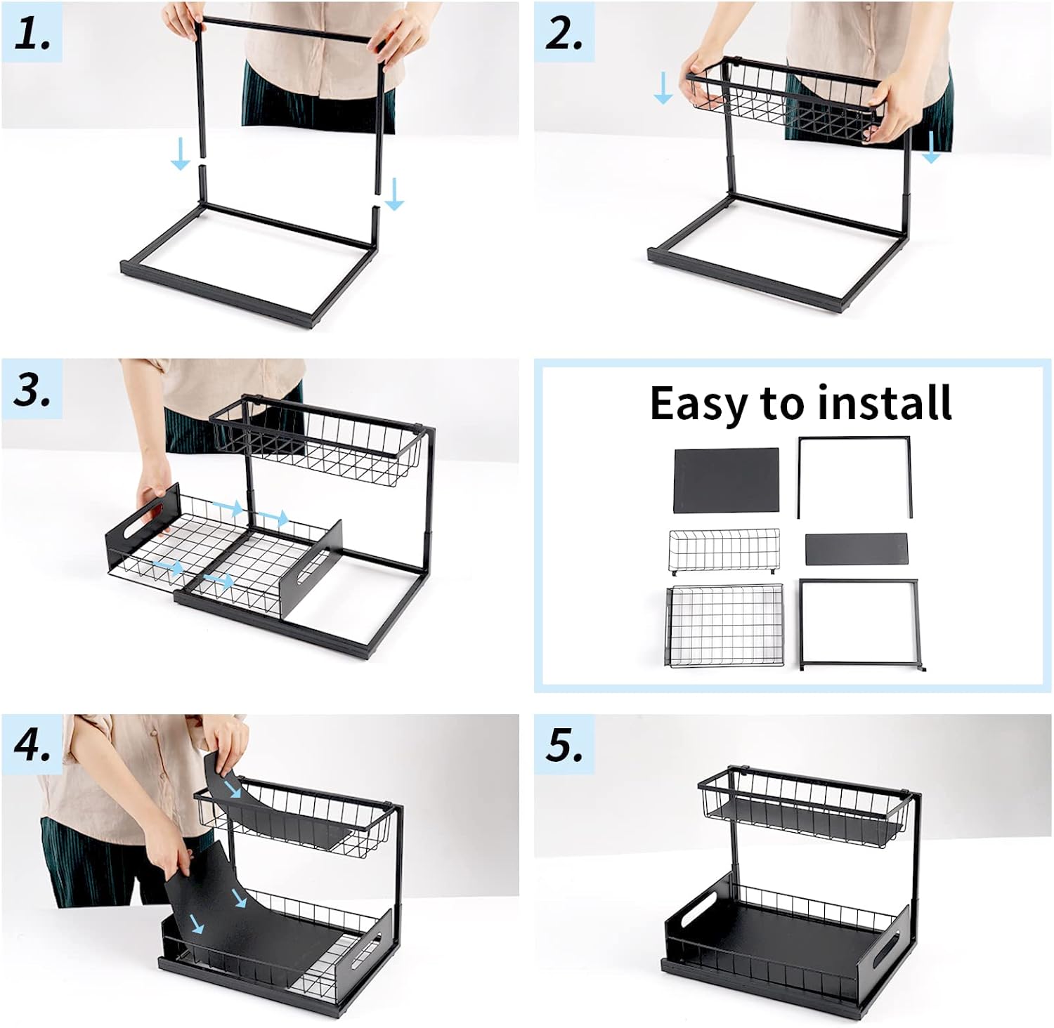 CARLA HOME 2 Tier Under Sink Organiser with Sliding Drawers for Kitchen & Bathroom view 9