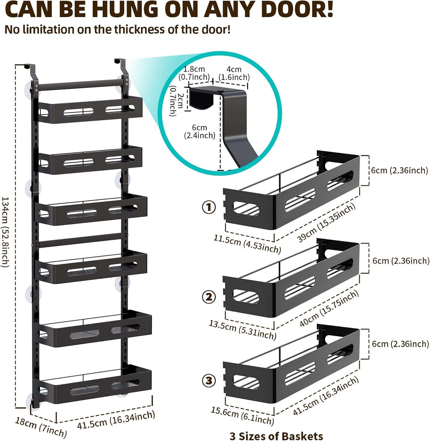 CARLA HOME 6 Tier Over the Door Organizer with Adjustable Metal Pantry Storage view 2