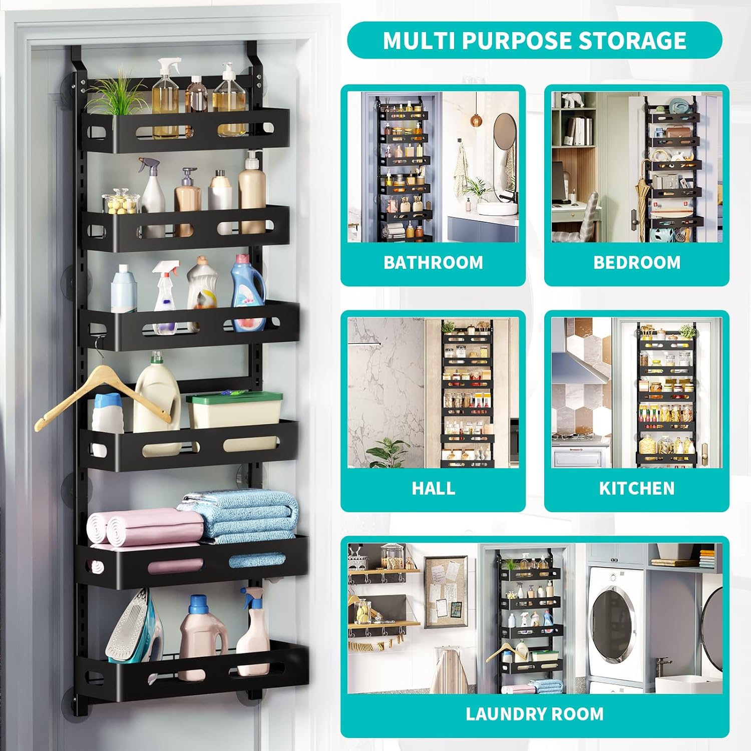 CARLA HOME 6 Tier Over the Door Organizer with Adjustable Metal Pantry Storage view 7
