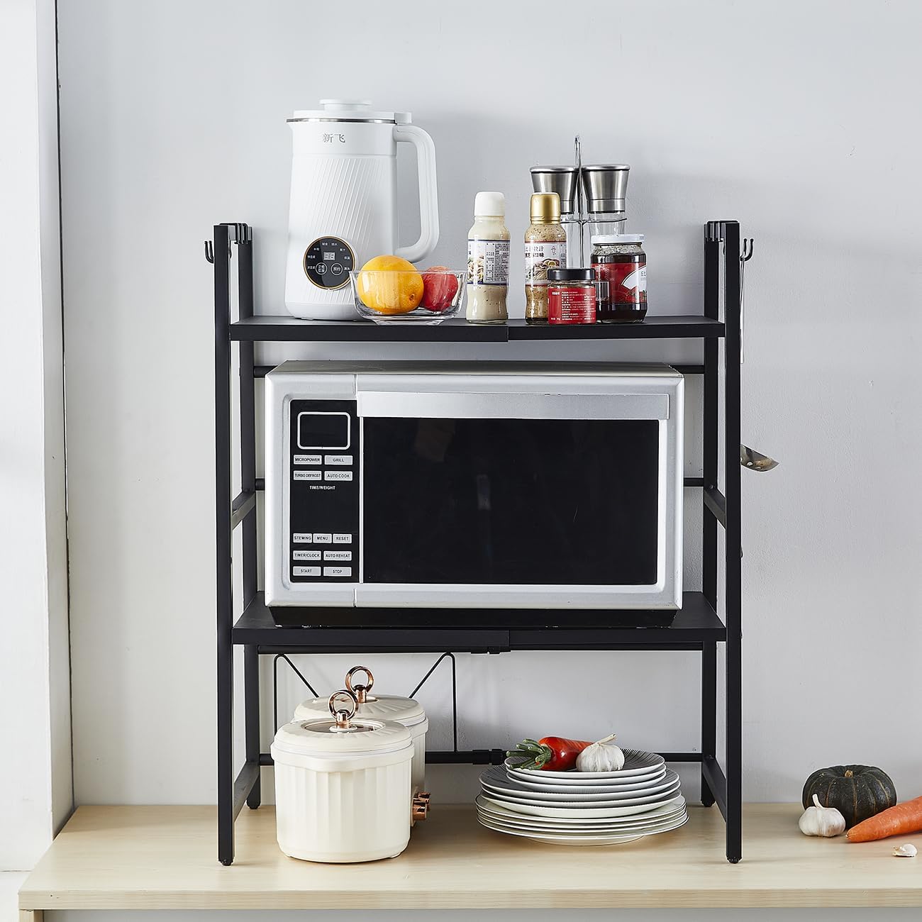 CARLA HOME 3-Tier Microwave Oven Rack with Adjustable Metal Kitchen Shelf view 2