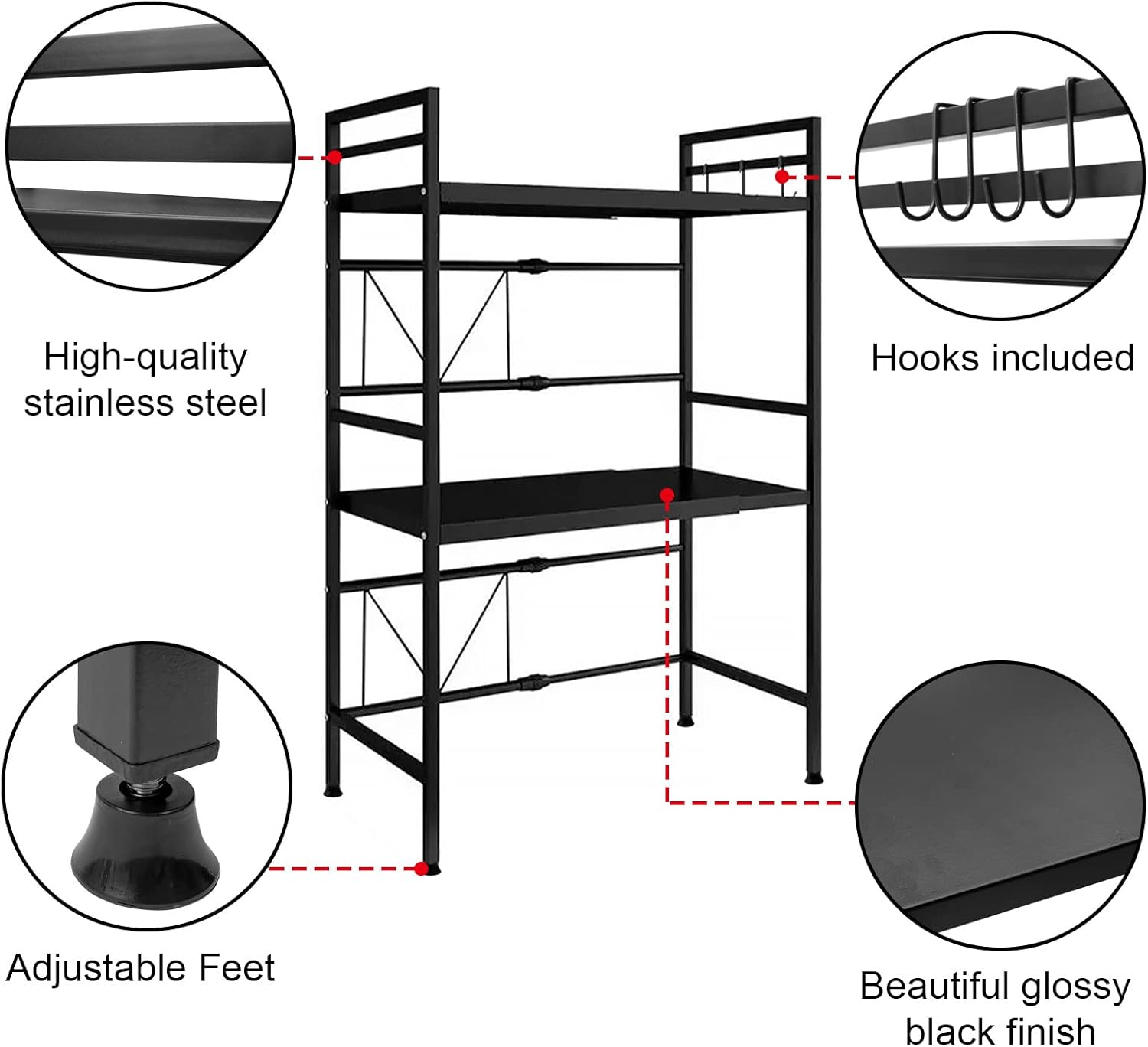 CARLA HOME 3-Tier Microwave Oven Rack with Adjustable Metal Kitchen Shelf view 4